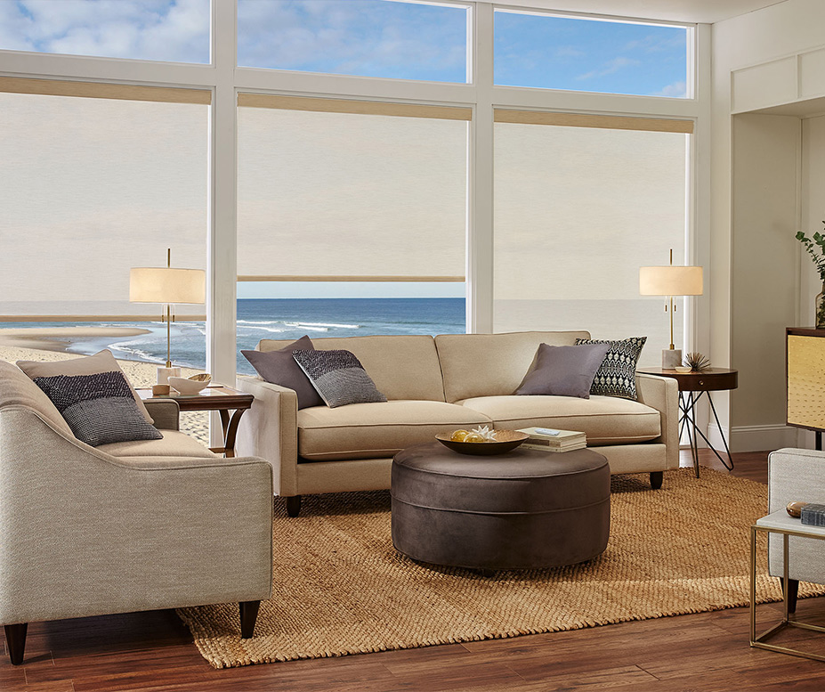Custom roller shades in beach house A Modern Window