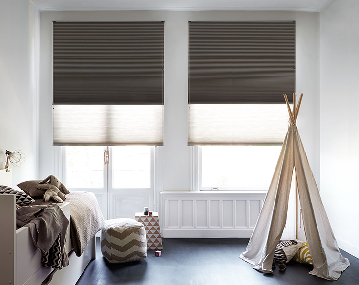 Black and white cellular blinds control your light